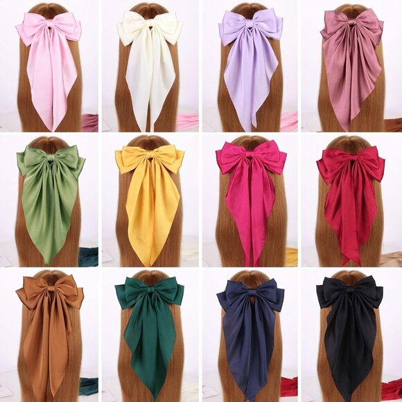 4 Pcs Silky Satin Hair Bows Big Hair Ribbons for Women Large Hair Clips for Girl - Picture 7 of 8